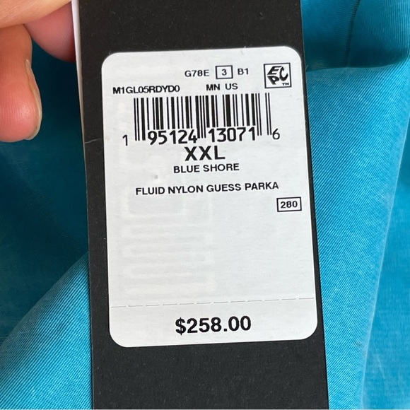 Guess Men’s Fluid Nylon Parka Coat Jacket Size XXL Blue Shore Zip Snap Hoodie - Picture 15 of 16